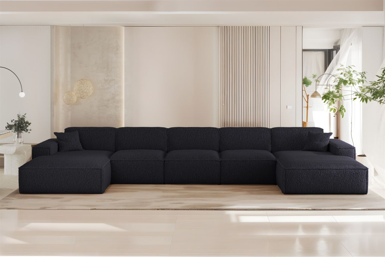 Wohnlandschaft Sofa U-Form CELES PREMIUM XL in Stoff Sven Dunkelblau