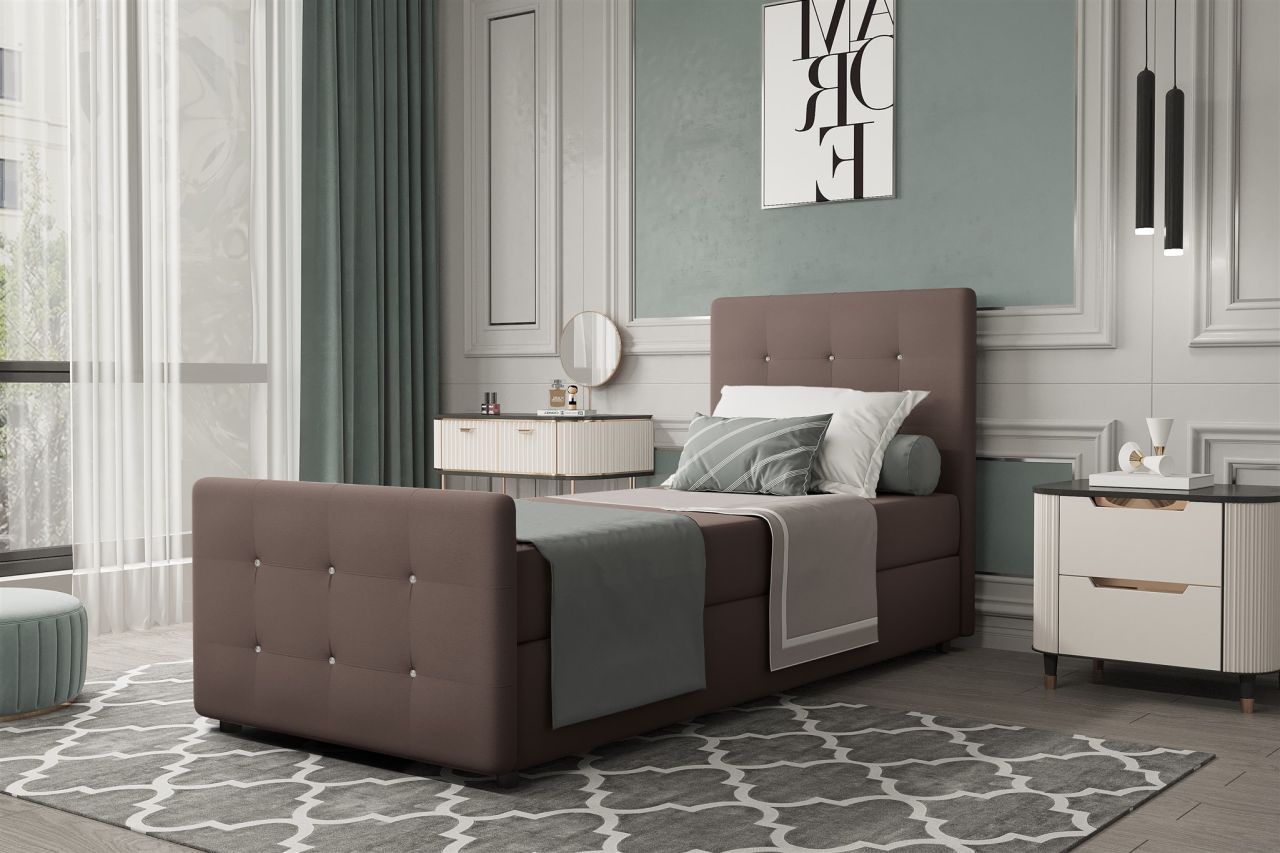 Boxspringbett Gästebett MARKOS 90x200cm Bettkasten Seite Rechts Stoff Braun