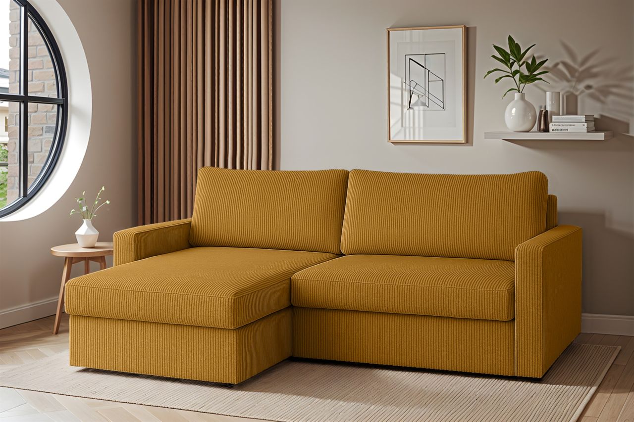 Ecksofa Sofa mit Schlaffunktion BENDIK Stoff Poso Honiggelb Ottomane Links