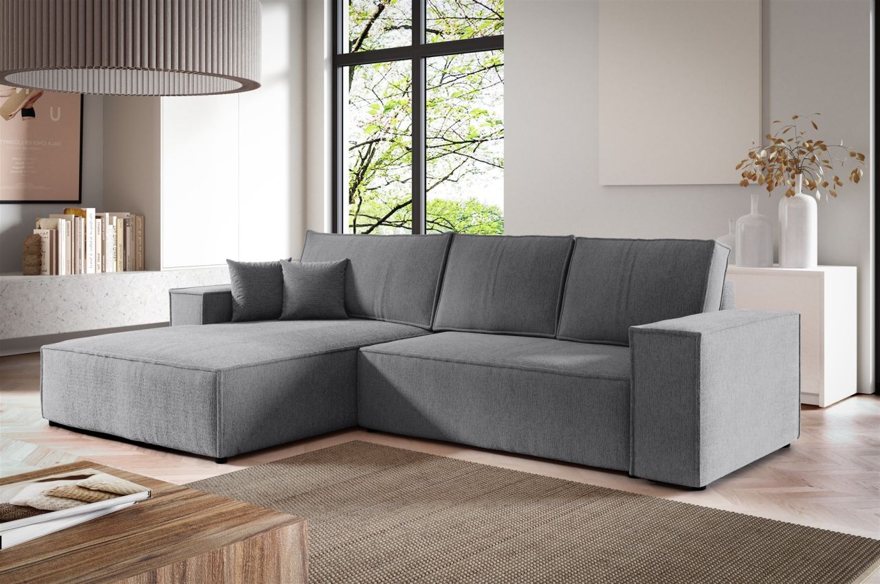 Ecksofa Schlafsofa LEVIO Stoff ARAGON Grau Ottomane Links