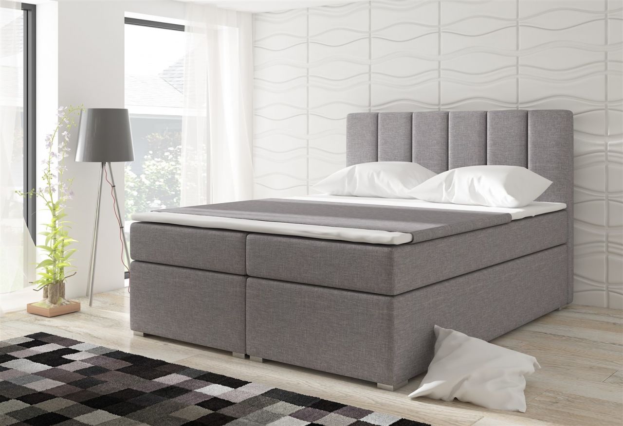 OUTLET Boxspringbett Schlafzimmerbett SOPHIA Webstoff Hellgrau 160x200cm