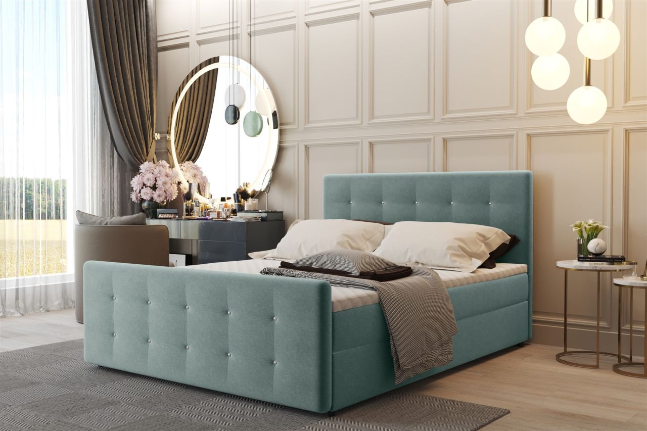 Boxspringbett Schlafzimmerbett CARLOS 160x220cm Stoff Soro Hellgrün inkl.Bett...