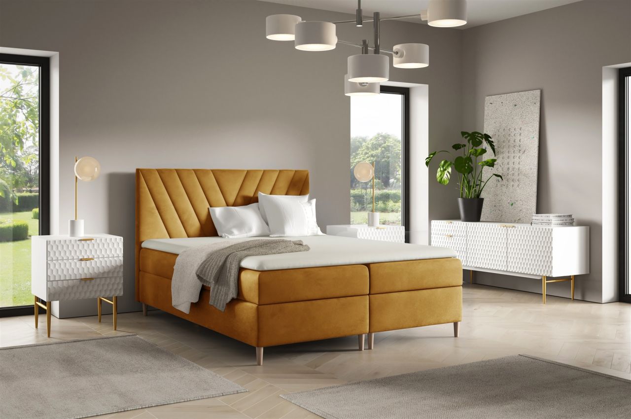 Boxspringbett Schlafzimmerbett ESPEN 120x220cm in Stoff Fresh Senfgelb