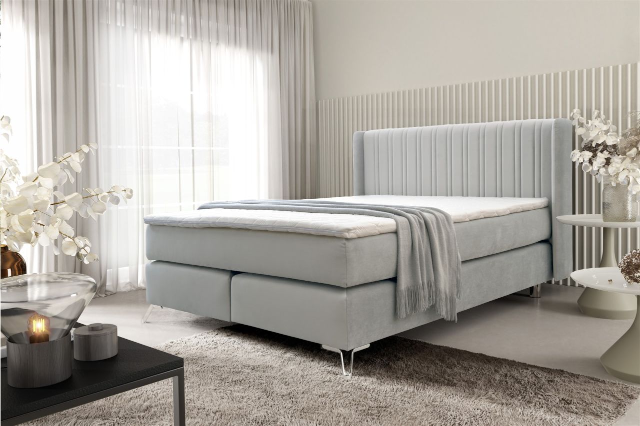 Boxspringbett Schlafzimmerbett AGNUS 120x200cm in Stoff Salvador Hellgrau
