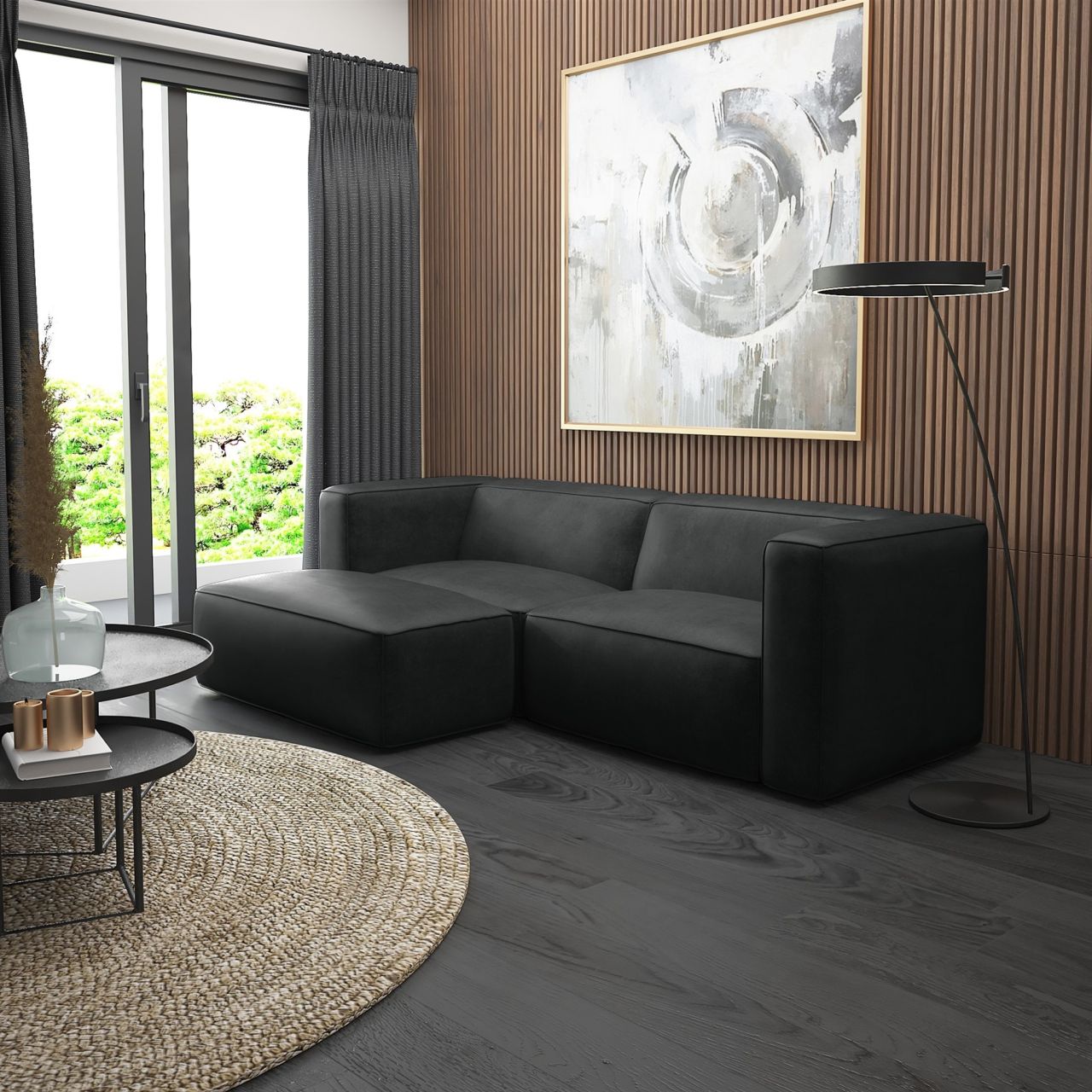 Ecksofa ersofa Sofa HELMER XS in Stoff Pola Anthrazit Ottomane Links