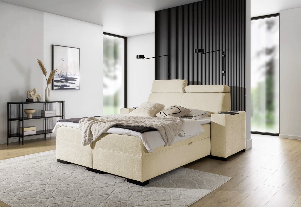Boxspringbett Bett NESTOR 120x200cm Set.1 in Stoff Dress Me Beige