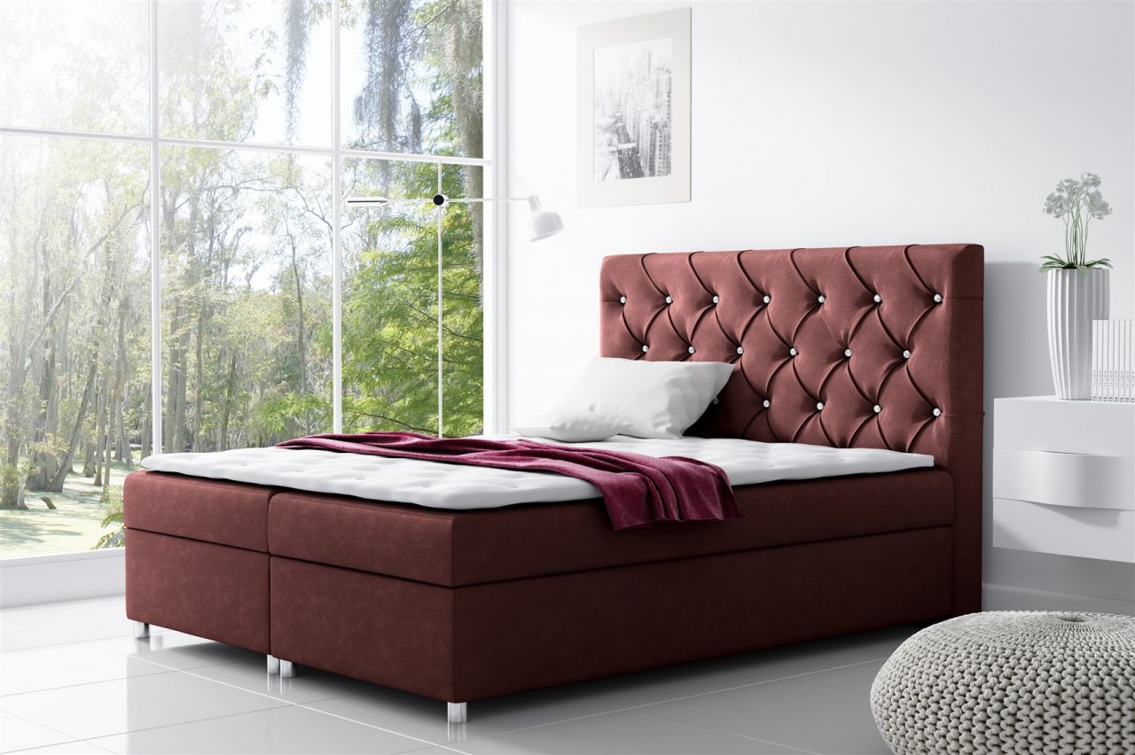 Boxspringbett Schlafzimmerbett DOLCE Polyesterstoff Weinrot 120x200cm