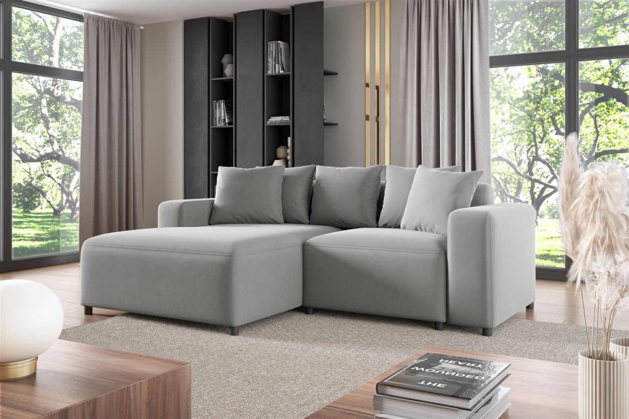 Ecksofa ersofa Sofa MEGAN XS in Stoff Salvador Hellgrau Ottomane Links