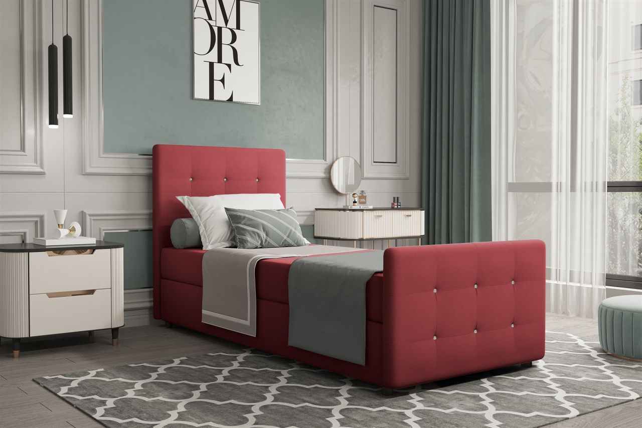 Boxspringbett Gästebett MARKOS 100x200cm Bettkasten Seite Links Stoff Rot