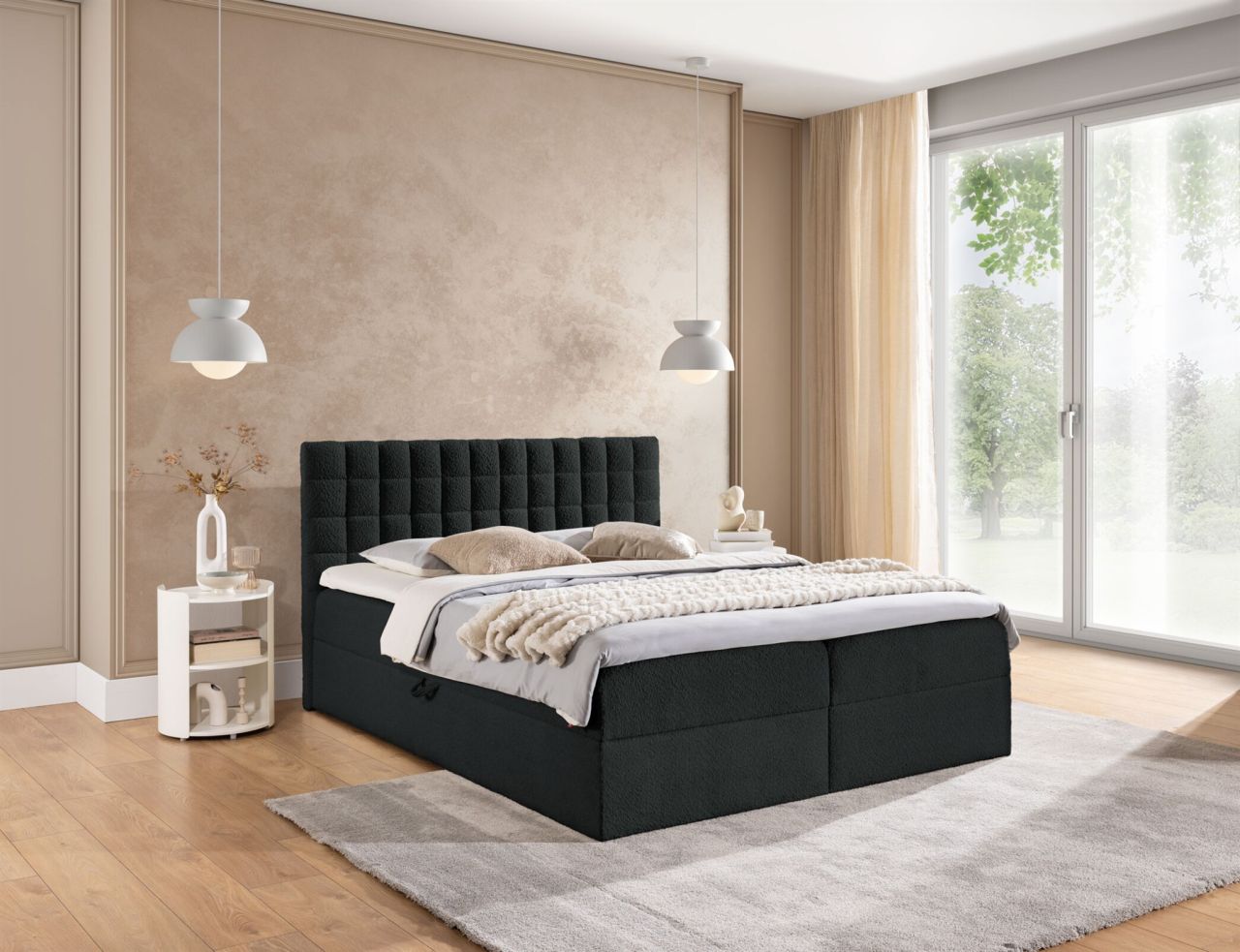 Boxspringbett Schlafzimmerbett TORIBO 160x200cm Stoff Coral Schwarz