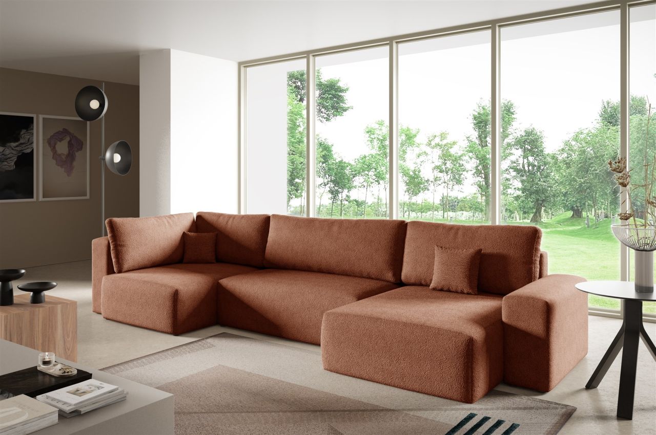 Wohnlandschaft mit Schlaffunktion ARONA XL Stoff Centaur Rostbraun Ottomane R...