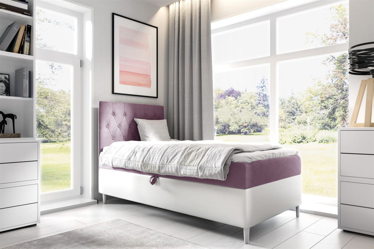 Boxspringbett Gästebett Kinderbett FINJA Nr.1 90x200cm Weiss-Rosa