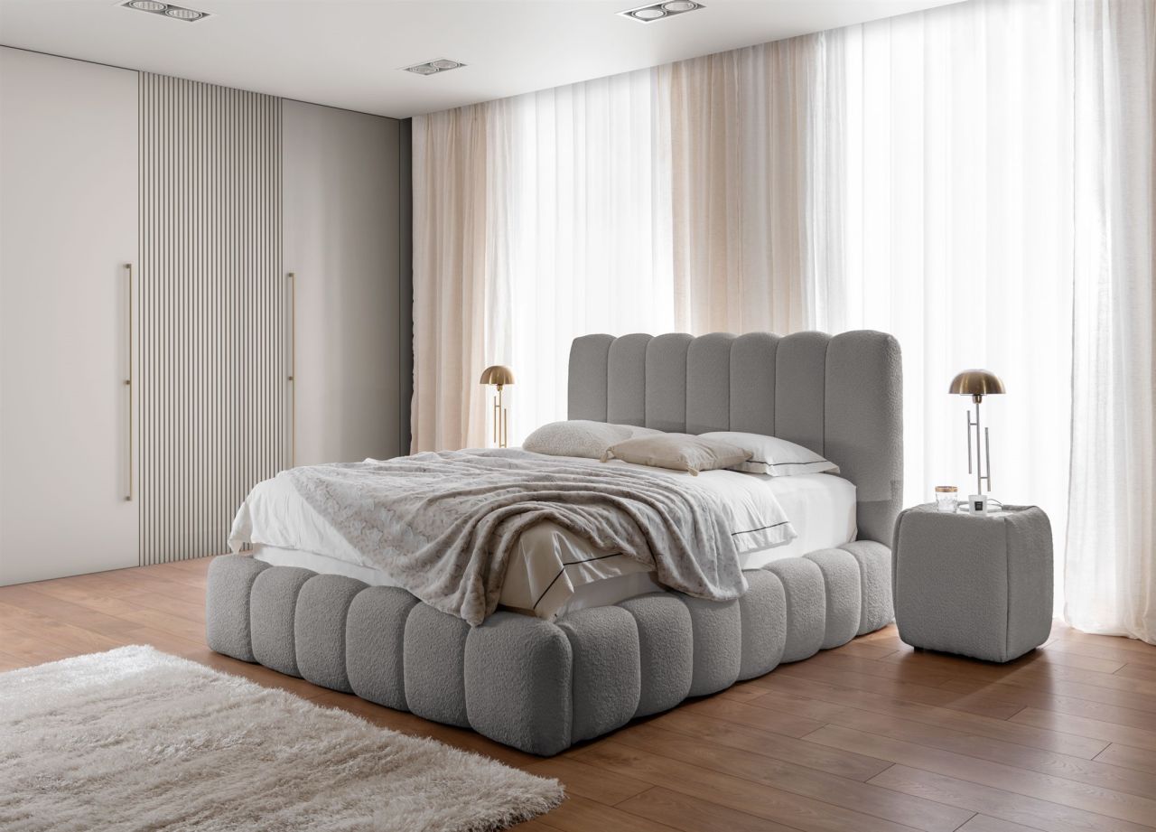 Polsterbett Doppelbett Set.4 CARSON 180x200cm Stoff Catch Me Silbergrau