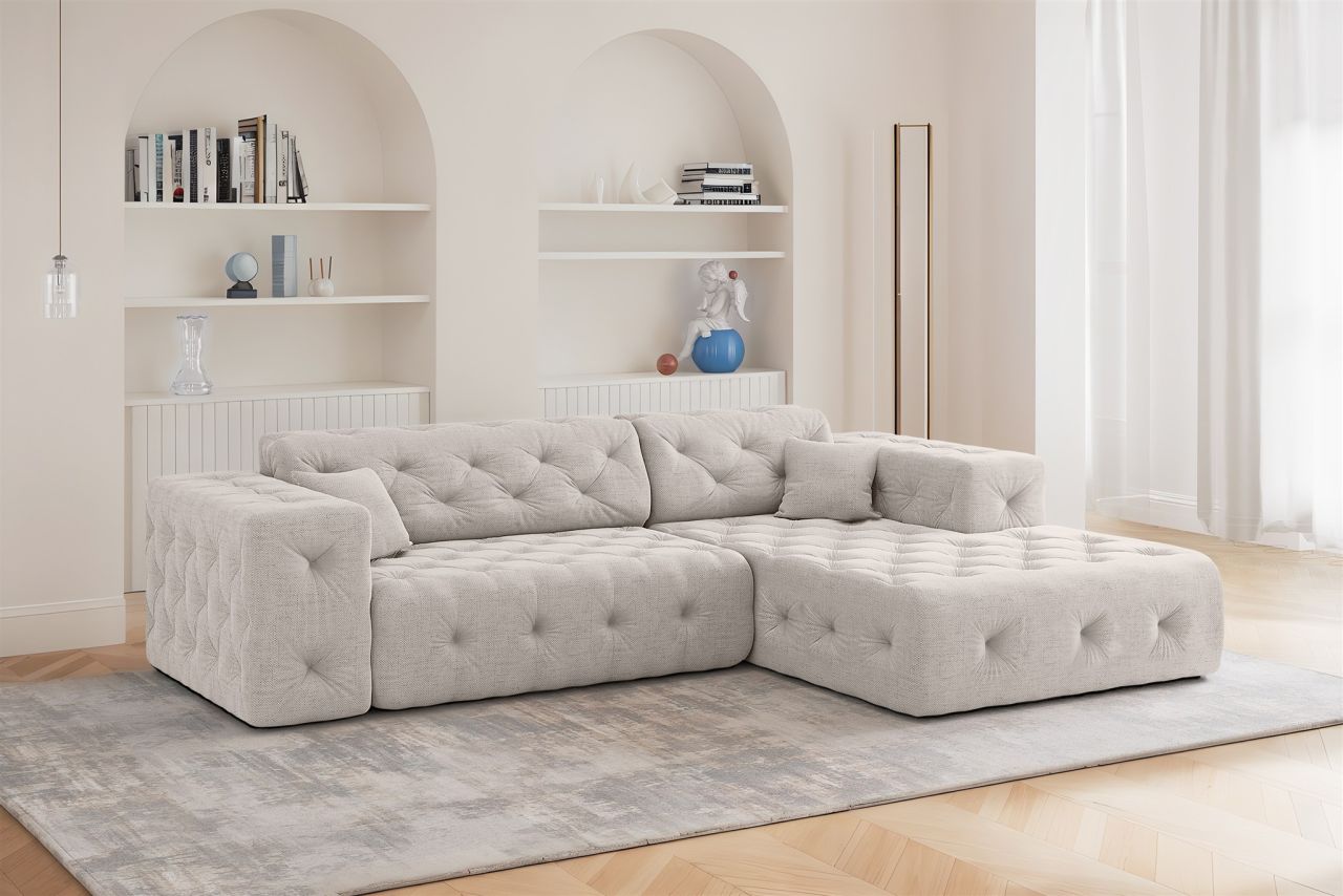 Ecksofa ersofa CHANTAL in Stoff Moly Creme Ottomane Rechts