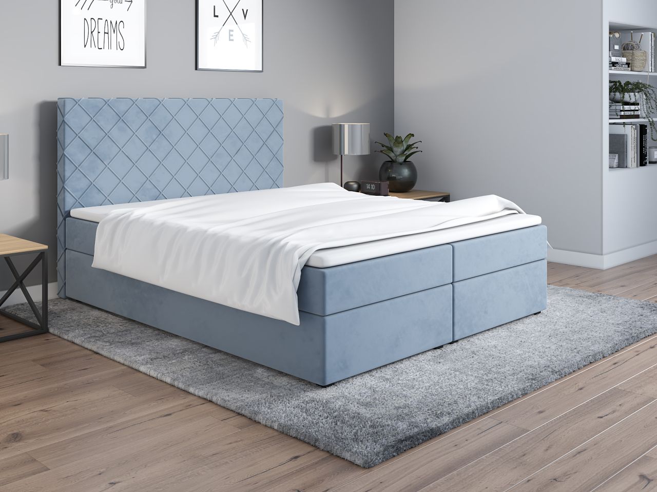 Boxspringbett Schlafzimmerbett WILLOW 140x200cm Sky inkl. Bettkasten