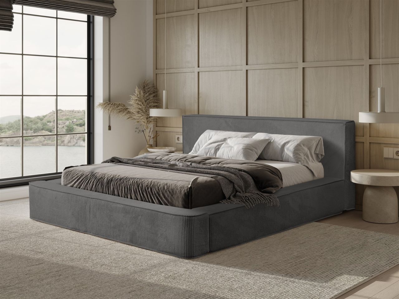 Polsterbett Doppelbett MODESTO 180x200cm in Stoff Lincoln Anthrazit