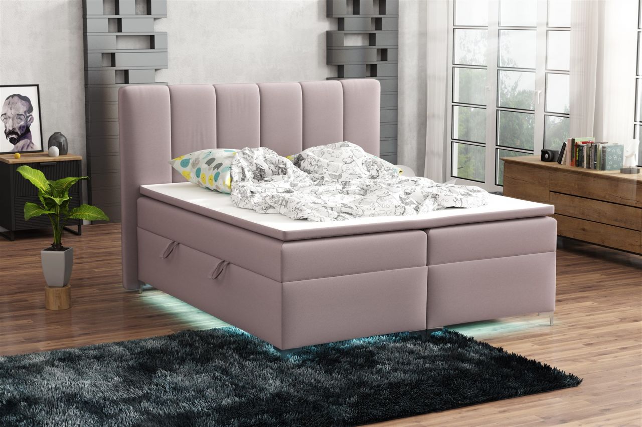 Boxspringbett Schlafzimmerbett ANGEL 160x200cm inkl.Bettkasten/ LED