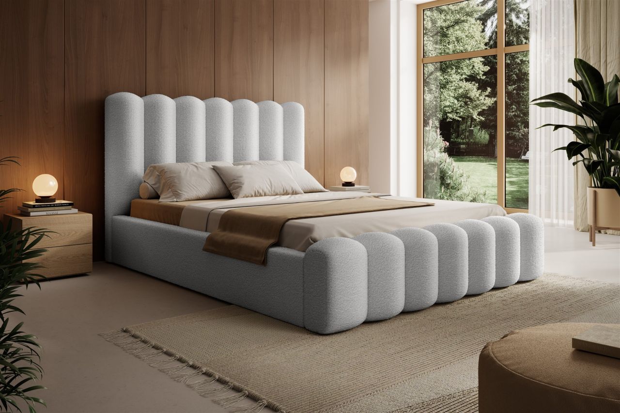 Polsterbett Doppelbett MACON 140x200cm in Stoff Euphoria Weiß