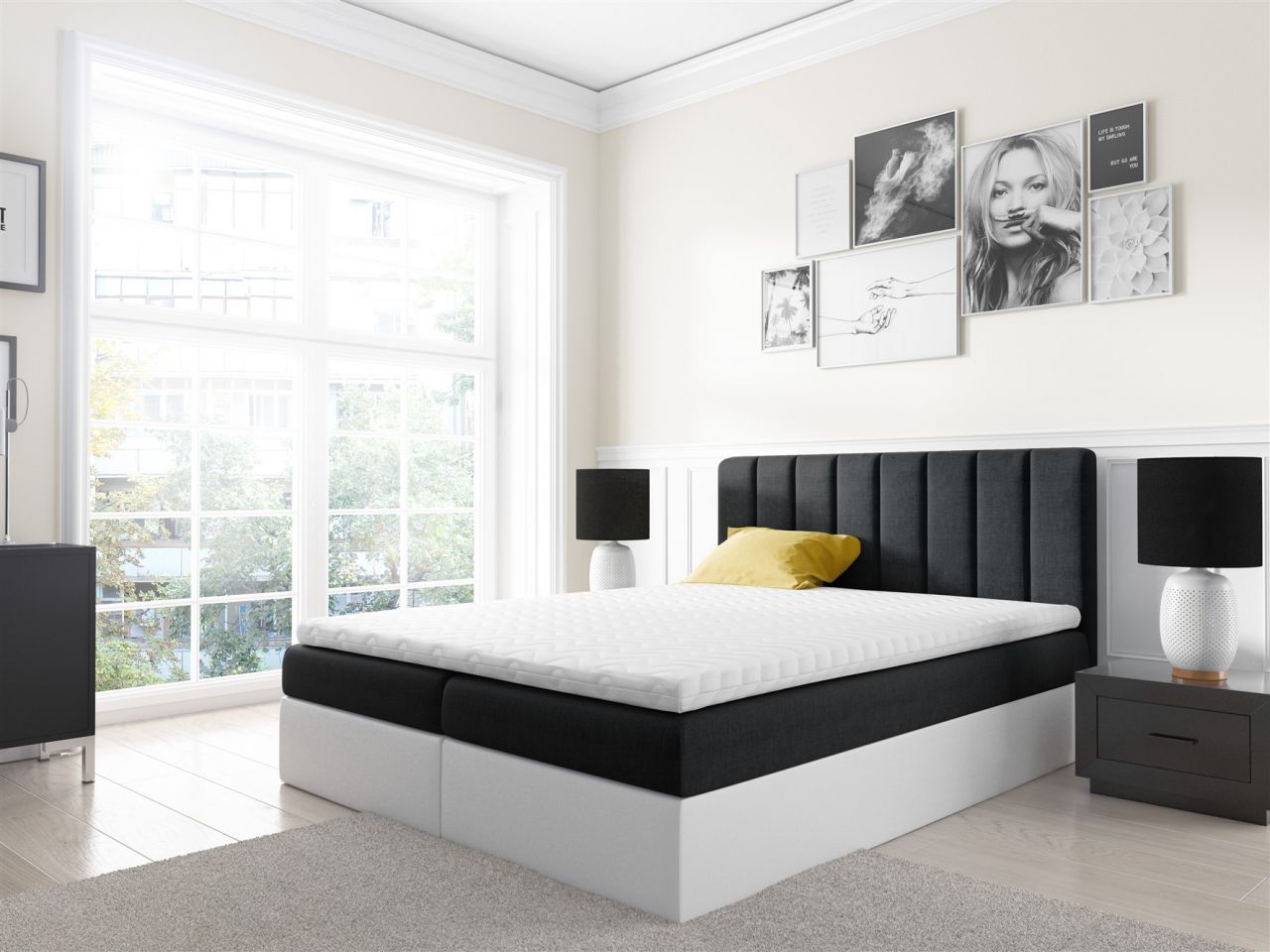 Boxspringbett Schlafzimmerbett GABRIEL 120x200cm Schwarz-Weiss