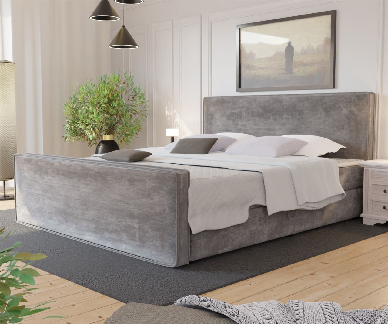 OUTLET Boxspringbett Schlafzimmerbett CELES 160x220cm Stoff Monolith Silbergrau