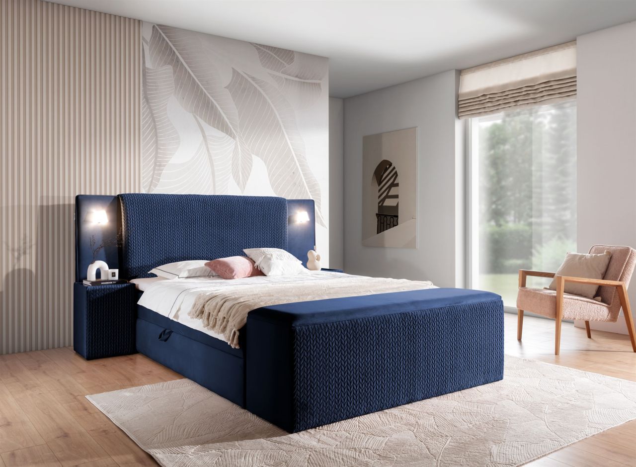Boxspringbett Bett MARTEN 180x200cm Set.2 in Stoff Magic Velvet Dunkelblau