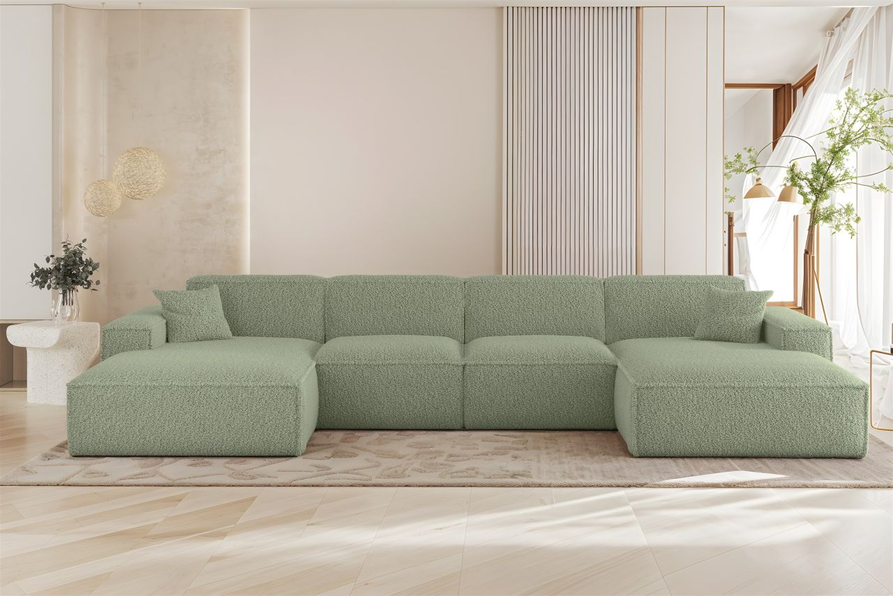Wohnlandschaft Sofa U-Form CELES PREMIUM in Stoff Sven Hellgrün