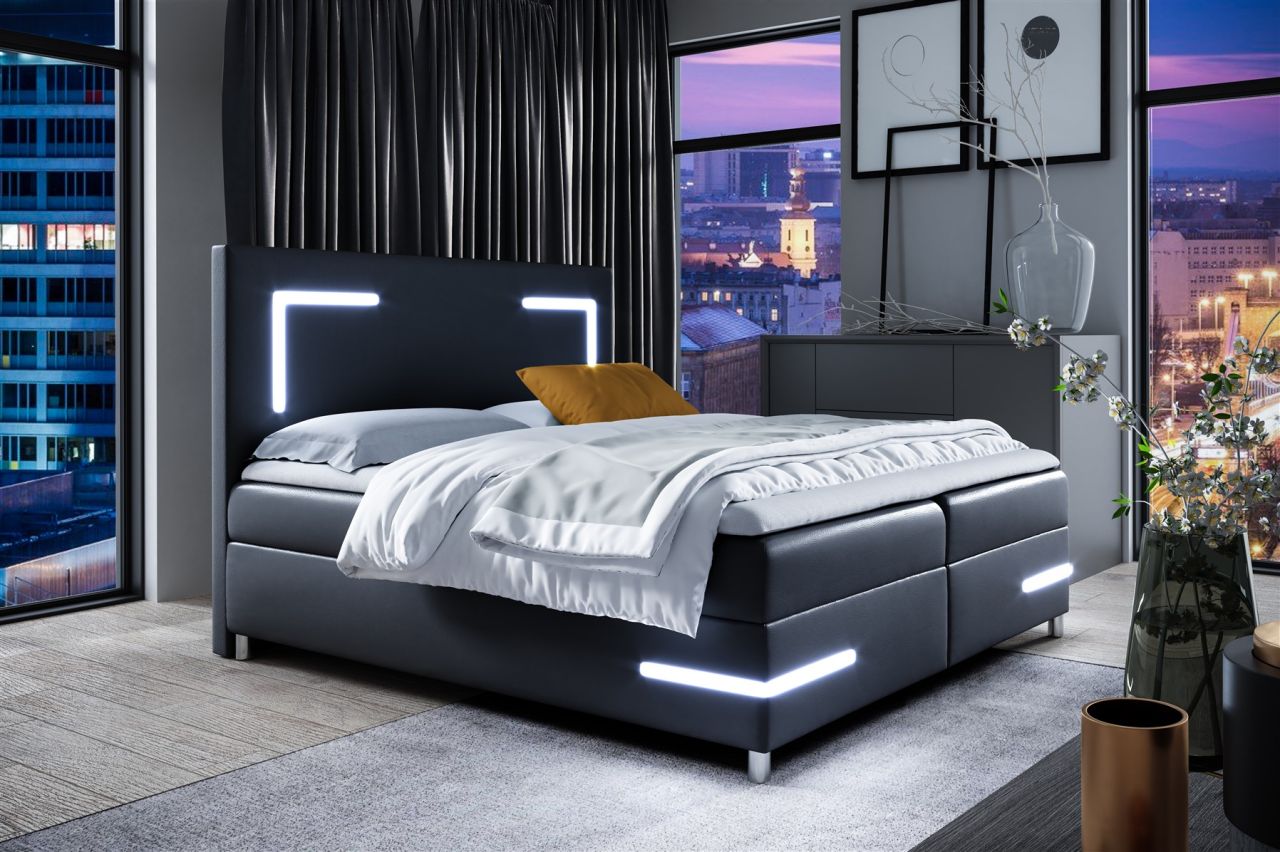 Boxspringbett Schlafzimmerbett ARIANO 200x200cm Schwarz inkl. Bettkasten und LED