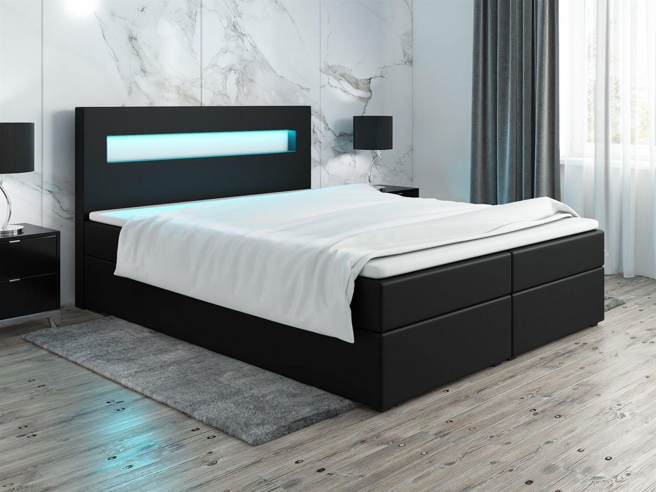 Boxspringbett Schlafzimmerbett PAROZO 140x200cm Kunstleder Schwarz inkl.Bettk...