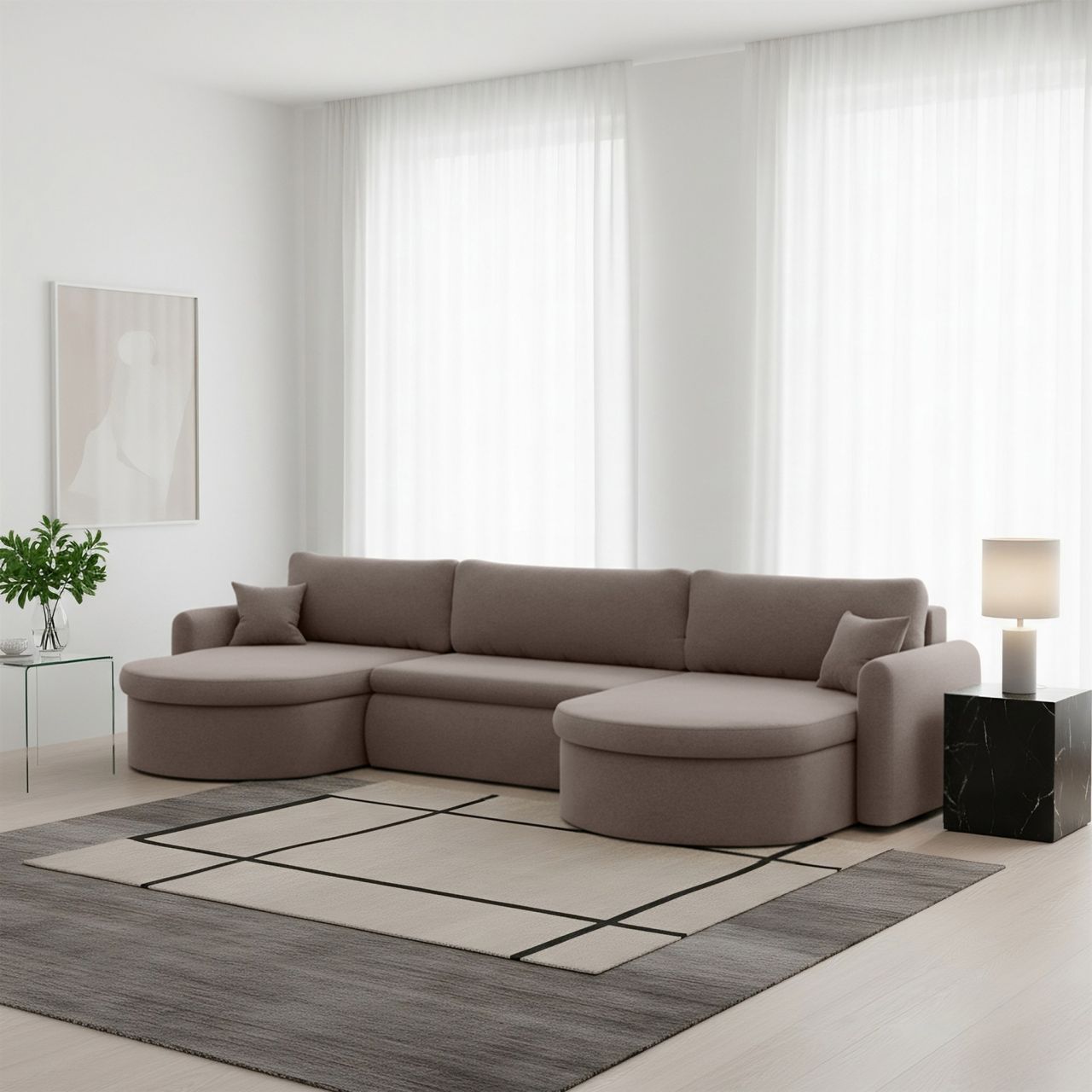 Wohnlandschaft Sofa mit Schlaffunktion FELIZ Stoff Faro Braun