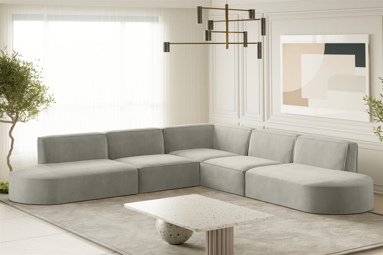 Ecksofa ersofa PALMA Stoff Noel Hellgrau Seite Universal