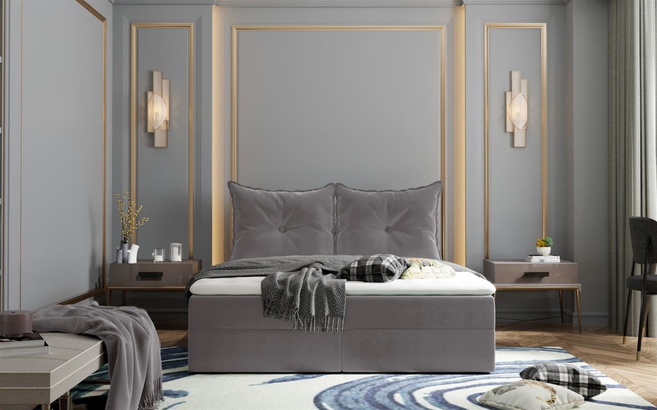 Boxspringbett Schlafzimmerbett PERLA 140x200cm Stoff Grau
