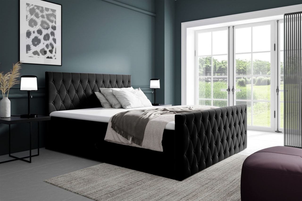 Boxspringbett Schlafzimmerbett ASHER 120x200cm in Stoff Fresh Schwarz