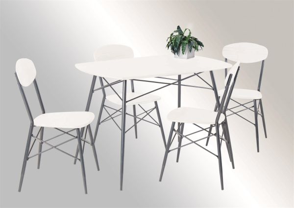 Tischgruppe GENUA 5-teilige Essgruppe - Weiss / Gestell Silber
