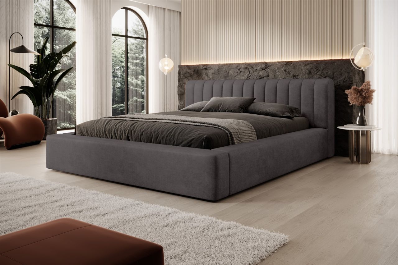 Polsterbett Doppelbett PEORIA 160x200cm in Stoff Macau Anthrazit