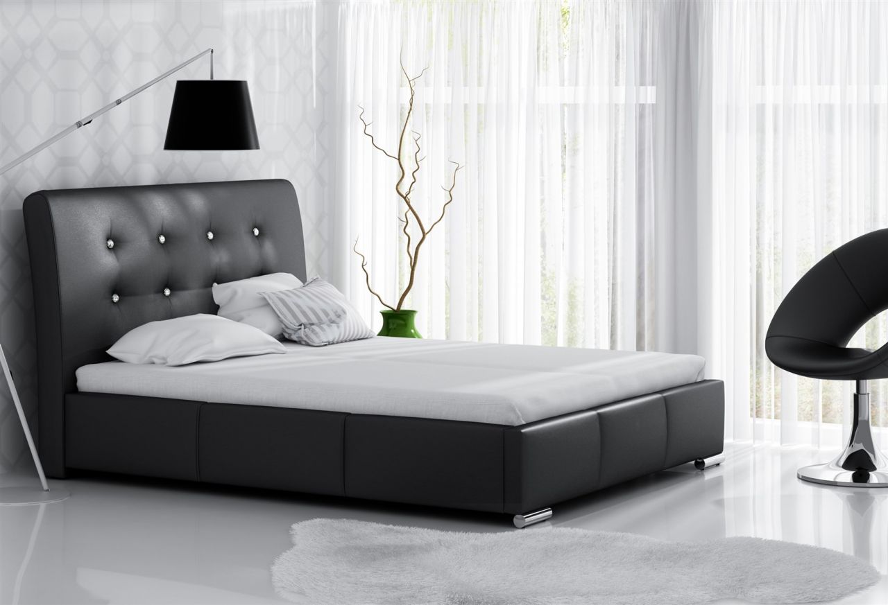 Polsterbett Bett Doppelbett RENE Kunstleder Schwarz 140x200cm
