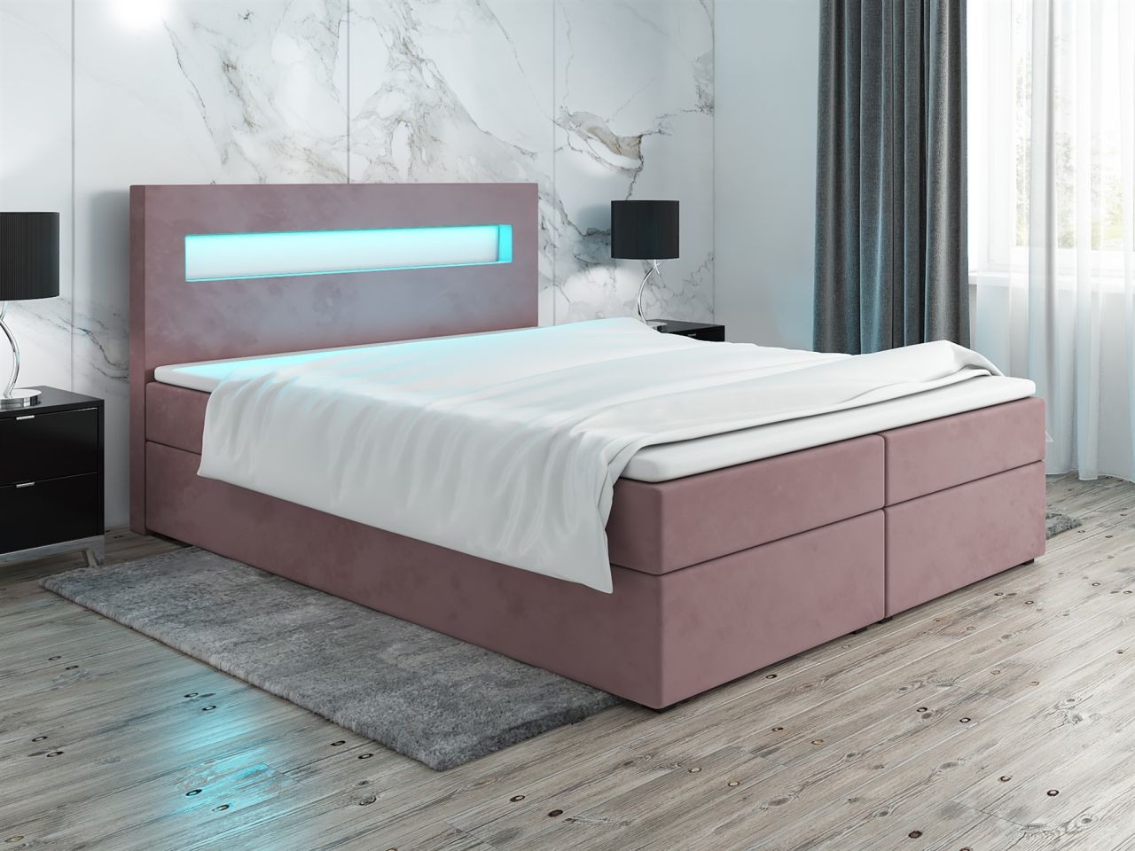Boxspringbett Schlafzimmerbett PAROZO 140x200cm Stoff Altrosa inkl. Bettkasten