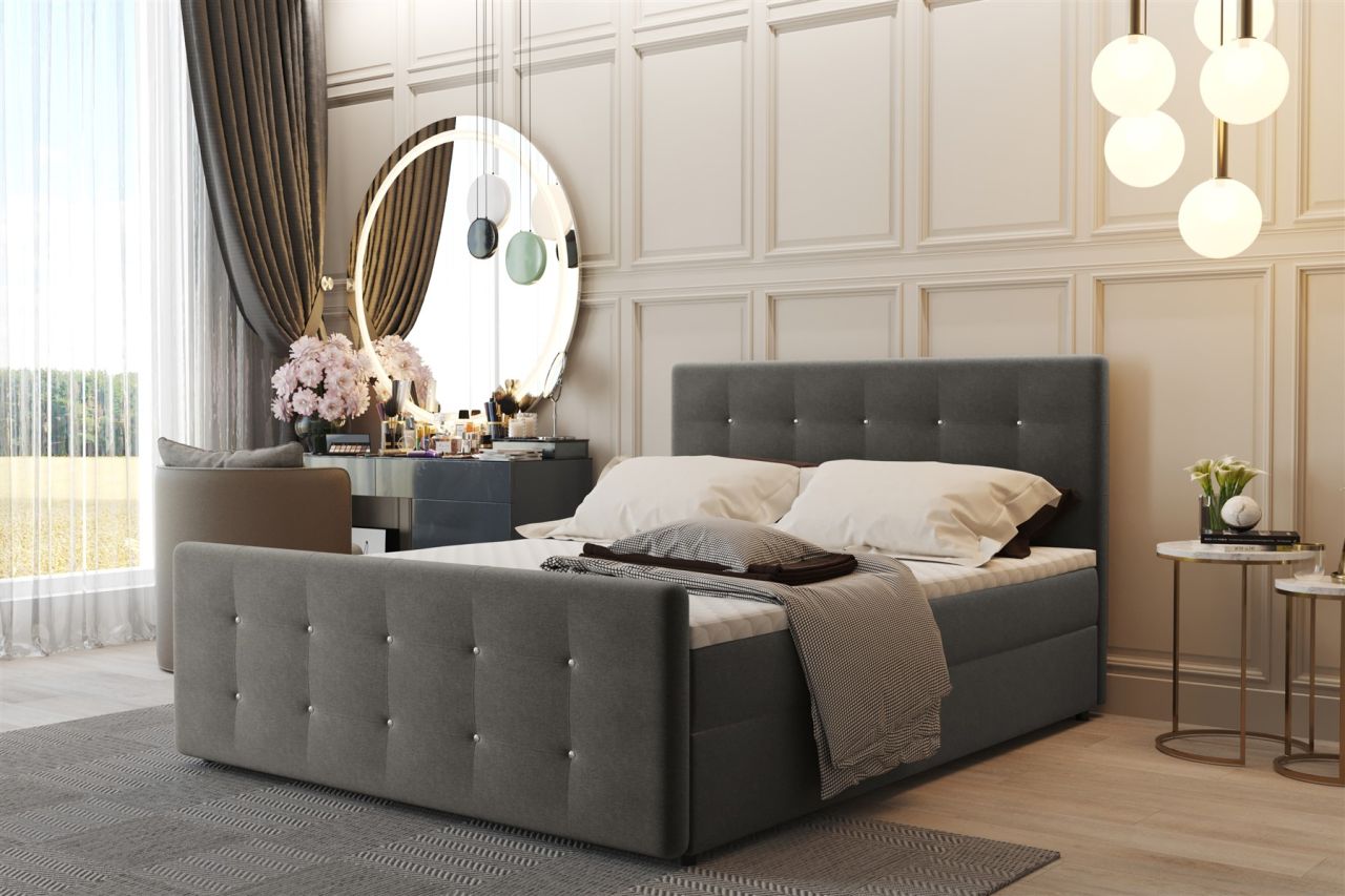Boxspringbett Schlafzimmerbett CARLOS 160x220cm Stoff Soro Taupe inkl.Bettkasten