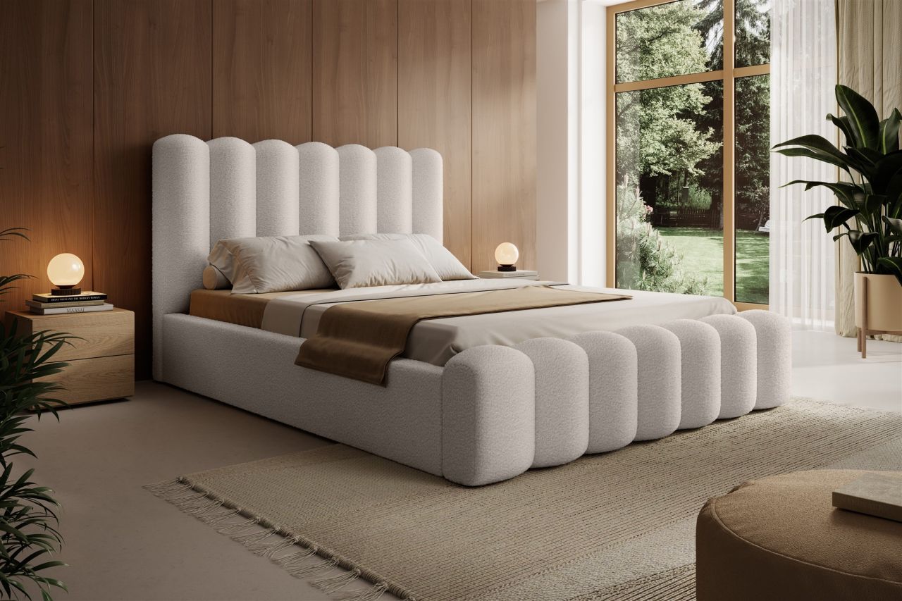 Polsterbett Doppelbett MACON 140x200cm in Stoff Euphoria Creme