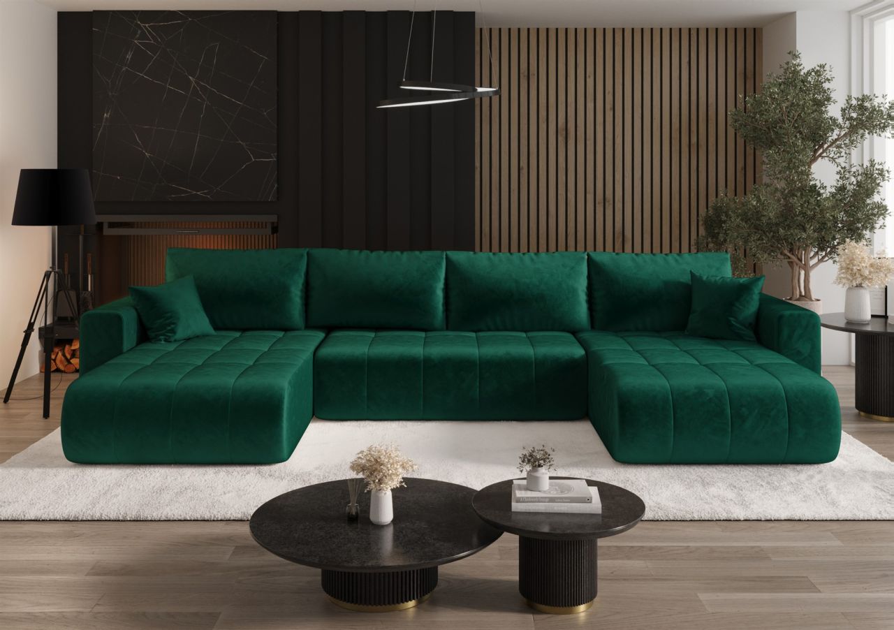 Wohnlandschaft Sofa mit Schlaffunktion CAMILA Stoff Monolith Grün