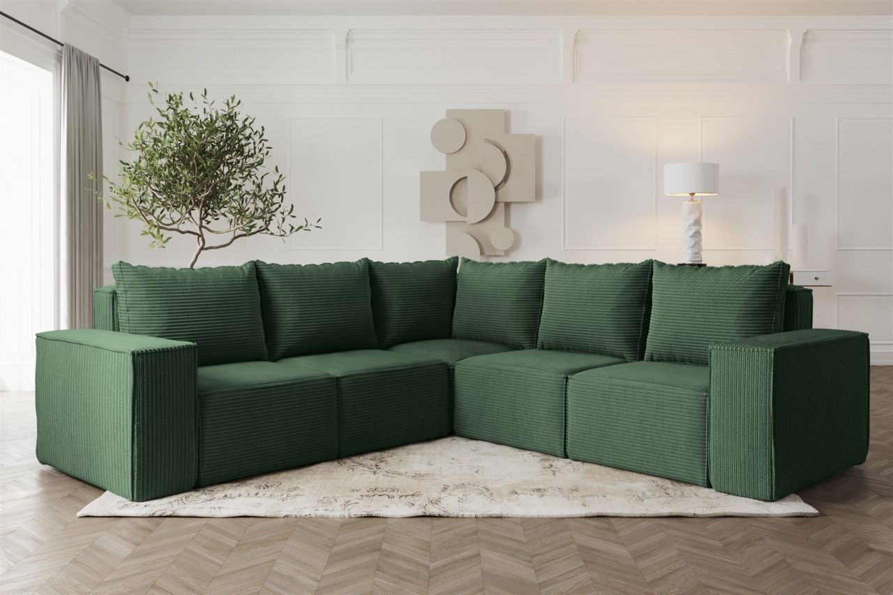 Ecksofa ersofa ESTELLE in Stoff Poso Grün Seite Universal