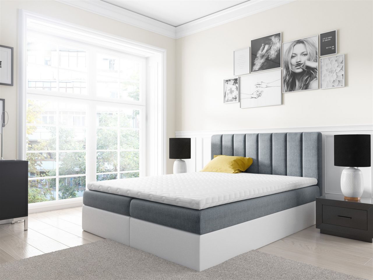 Boxspringbett Schlafzimmerbett GABRIEL 120x200cm Grau-Weiss