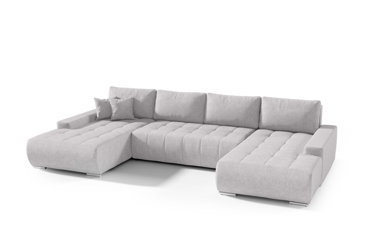 Wohnlandschaft Sofa mit Schlaffunktion VOGAR Stoff Aston Silbergrau