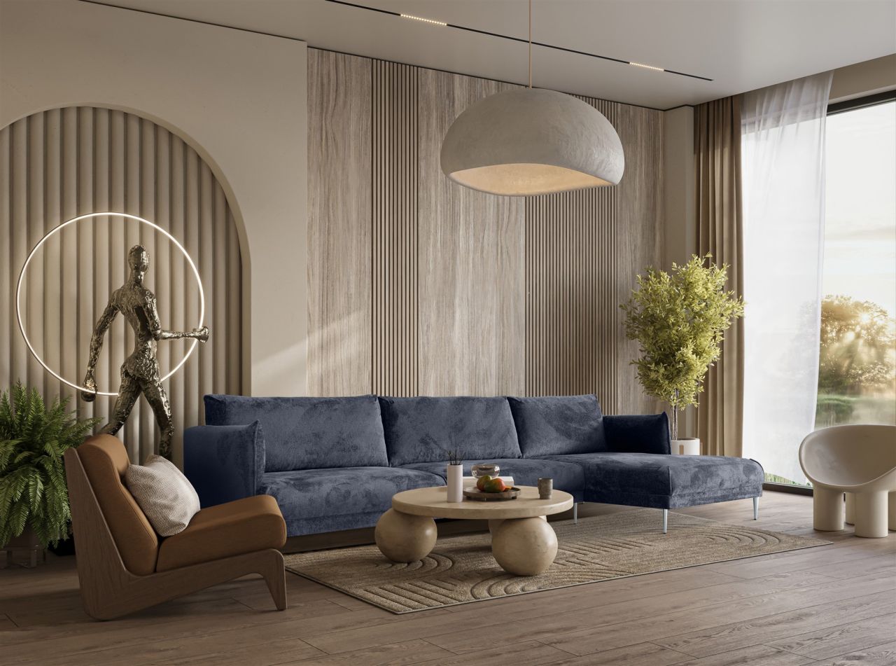 Ecksofa ersofa MADISON XL Stoff Tender Way Blau Ottomane Rechts