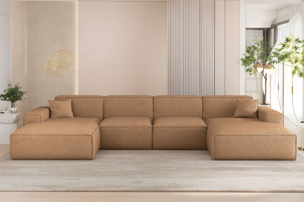 Wohnlandschaft Sofa U-Form CELES PREMIUM in Stoff Artico Rostbraun