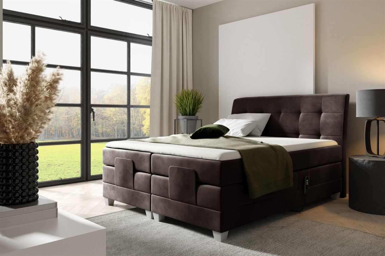 Boxspringbett Elektrisch Bett FRANCO 160x200cm in Stoff Fresh Dunkelbraun