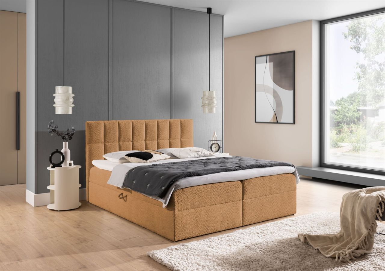 Boxspringbett Schlafzimmerbett DOMINGA 120x200cm Stoff Coral Apricot