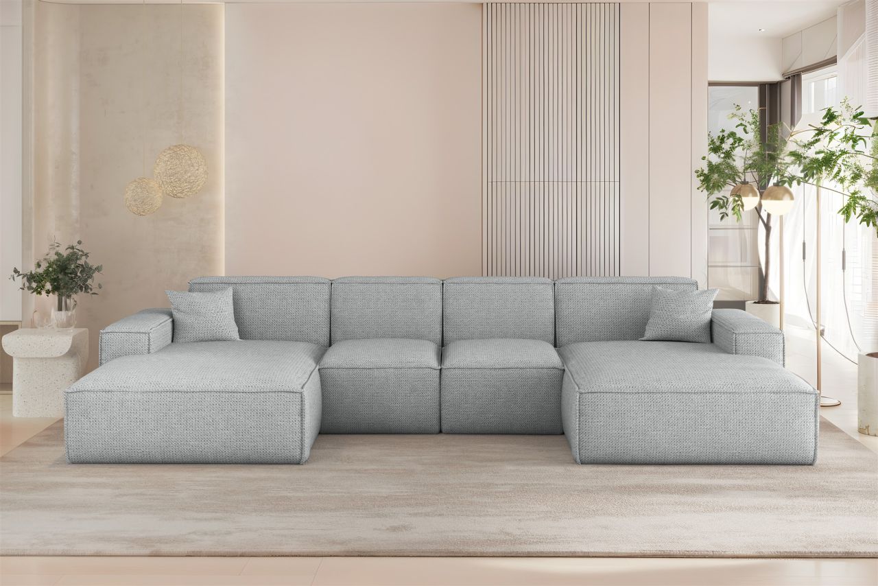 Wohnlandschaft Sofa U-Form CELES PREMIUM XS in Stoff Artico Hellgrau