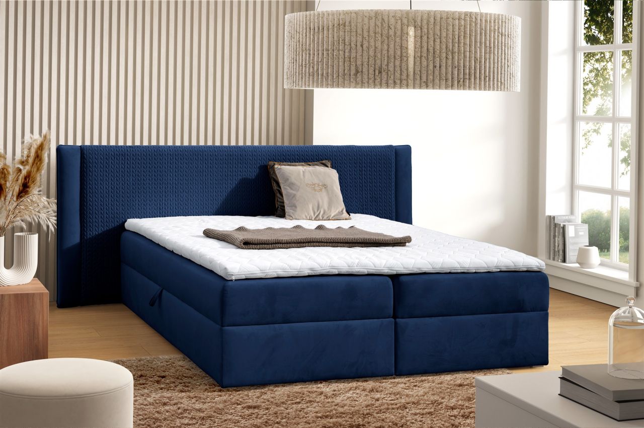 Boxspringbett Schlafzimmerbett CEDRIC 180x200cm Stoff Magic Velvet Dunkelblau