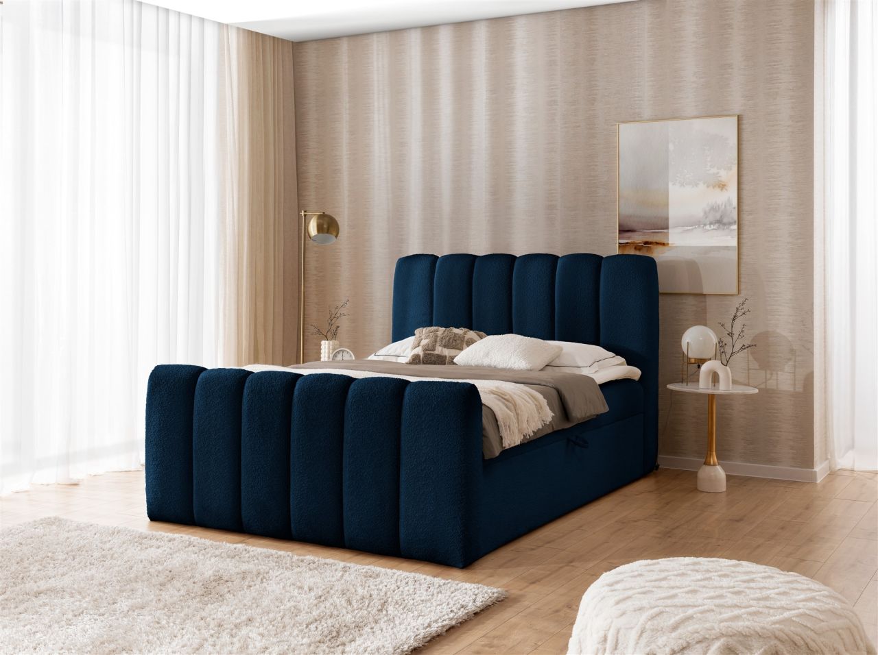 Boxspringbett Schlafzimmerbett DENIS 140x200cm Stoff Catch Me Dunkelblau