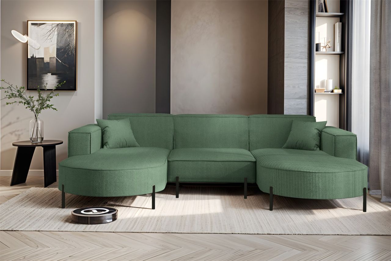 Wohnlandschaft U-Form Sofa VALENCIA in Stoff Scala Forest